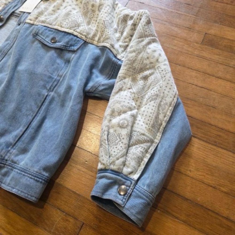 Anthropologie Mable Paisley Print Contrast Denim Jacket Snap Collared Blue M - Picture 5 of 11
